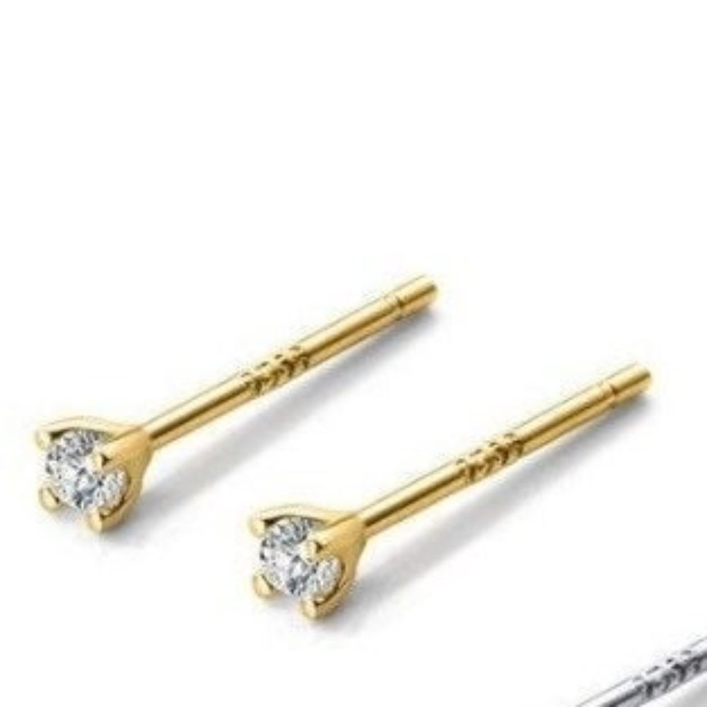 Tiny CZ Stud Earrings/Solid 925 Silver - Gold ECZ002 SS080